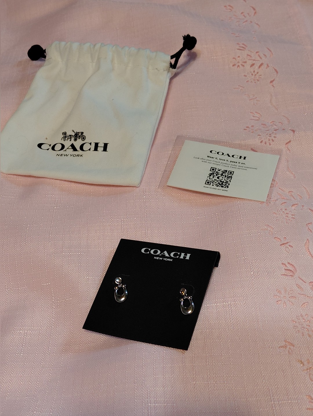 Brand New Coach Signature Crystal Earrings Silver